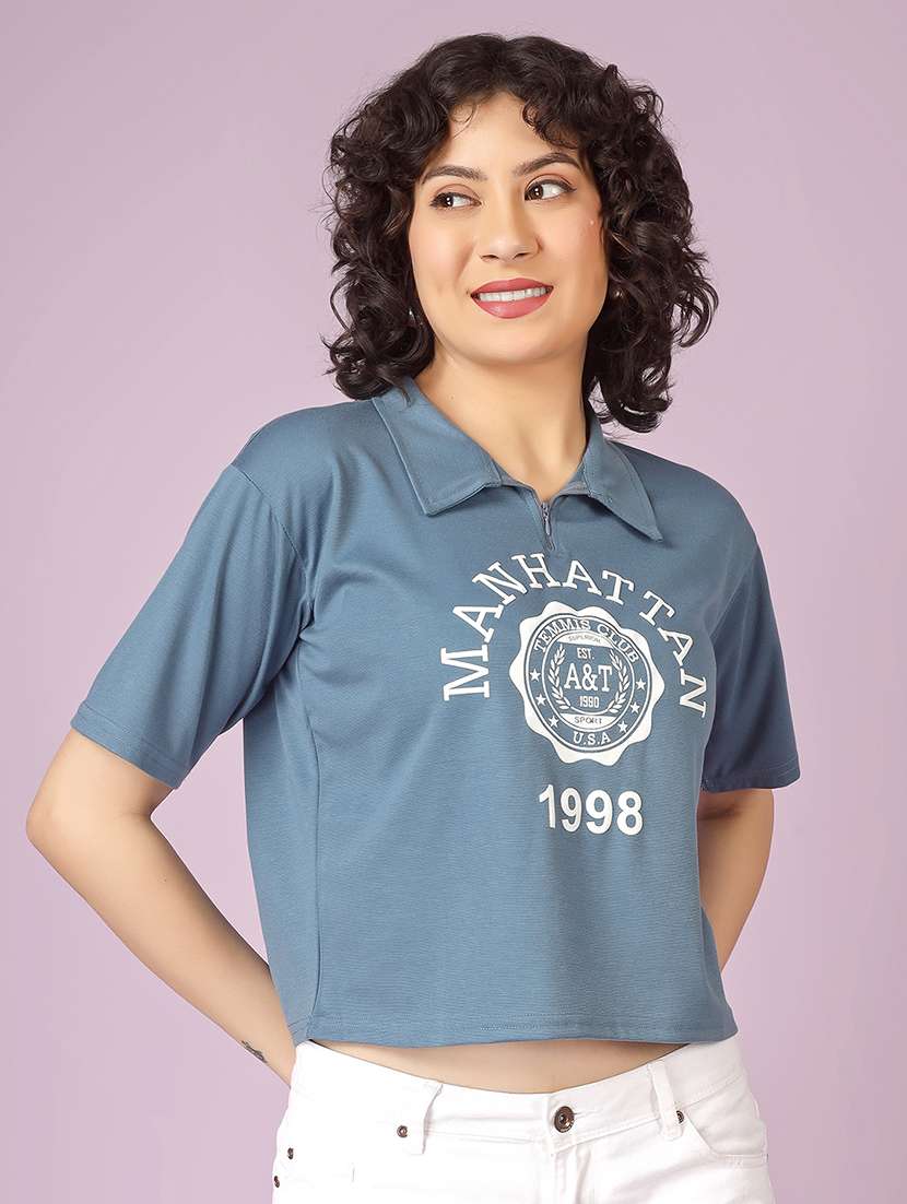 women printed short sleeve polo t-shirt - 22337586 -  Standard Image - 2