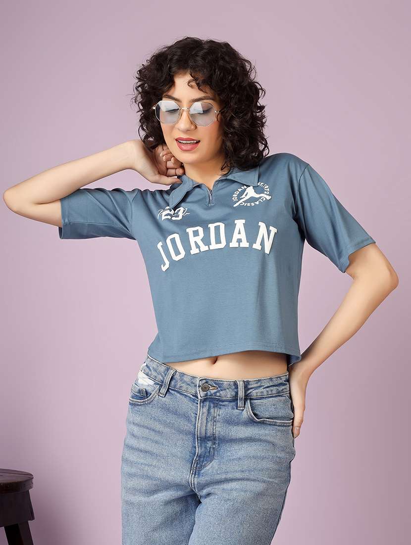 women printed short sleeve polo t-shirt