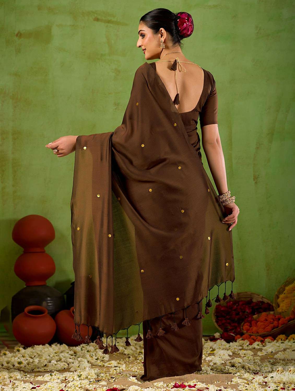 women solid with work handloom saree with blouse - 22337665 -  Standard Image - 2