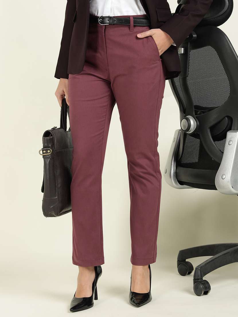 women solid mid rise cigarette pants