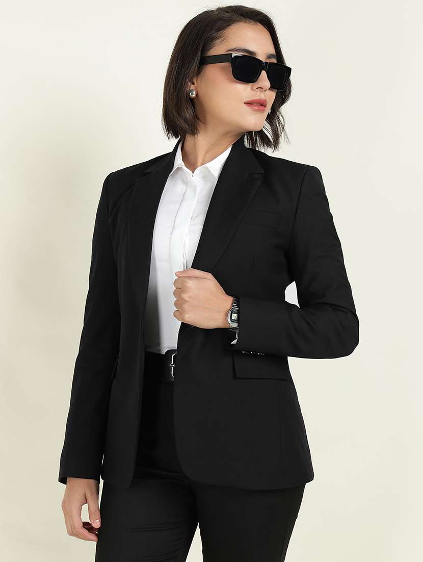 women solid long sleeve single breasted blazer