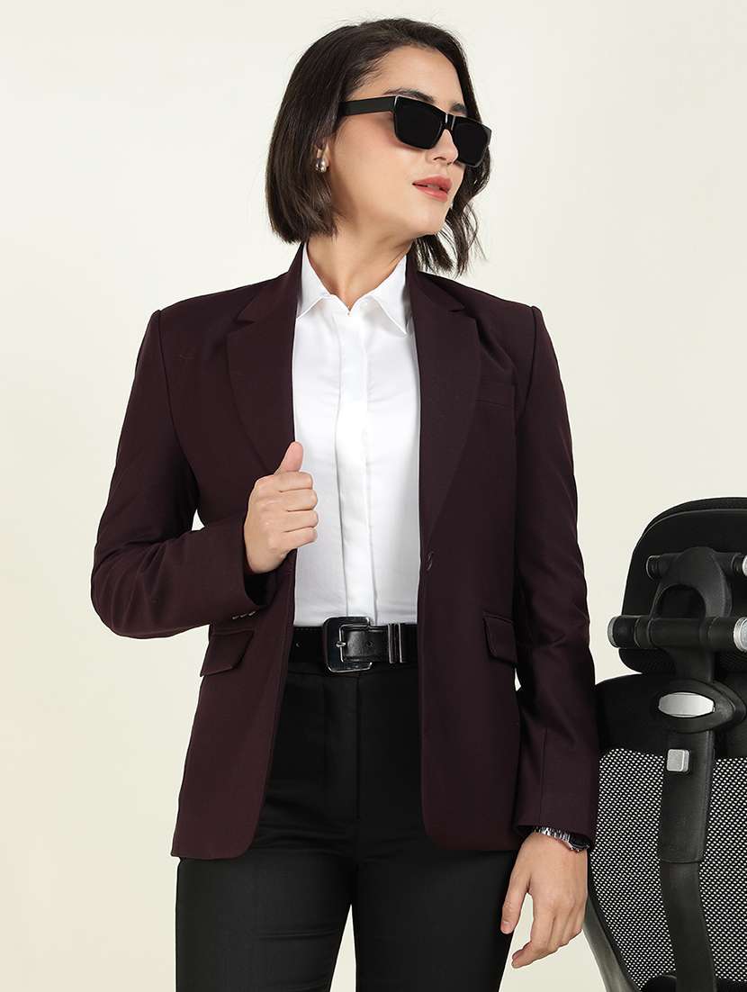 women solid long sleeve single breasted blazer
