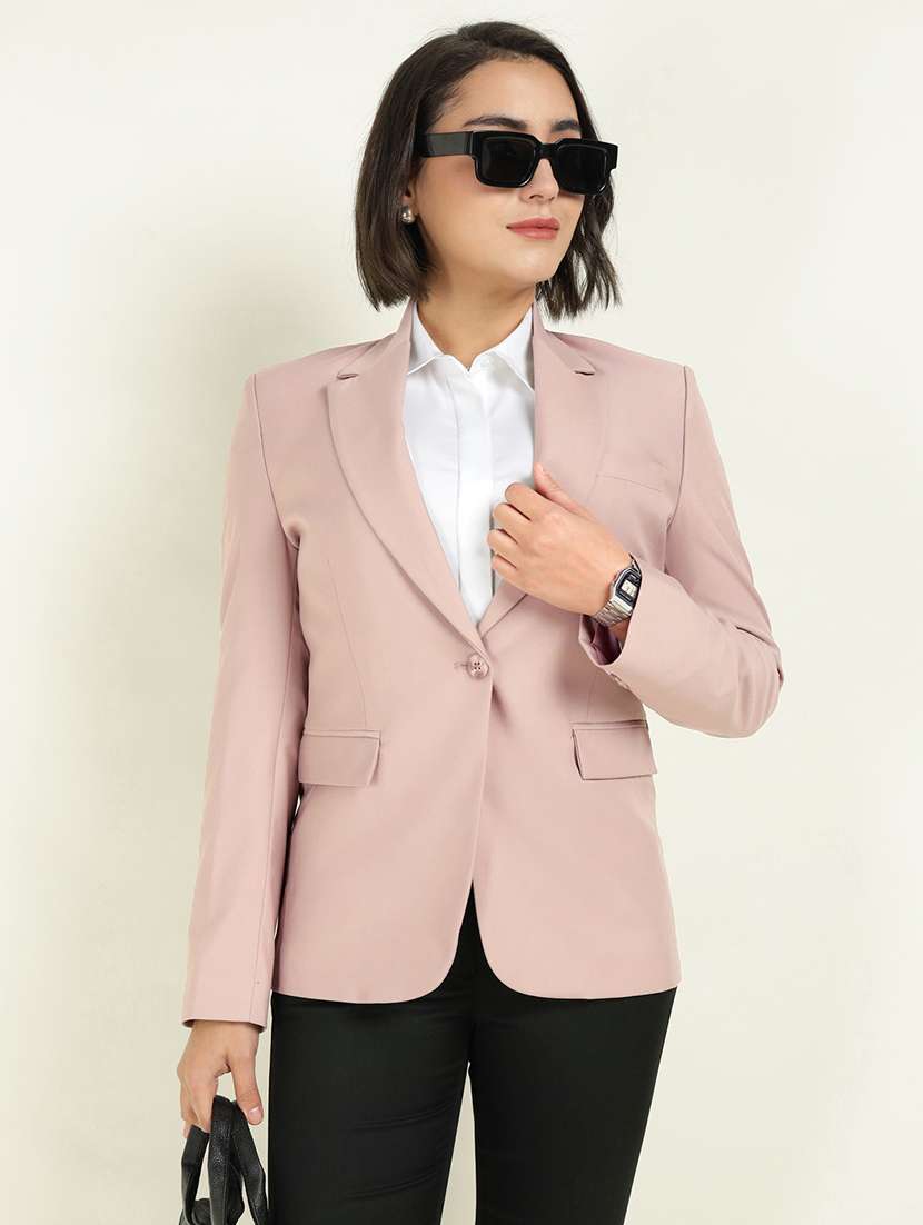 women solid long sleeve single breasted blazer