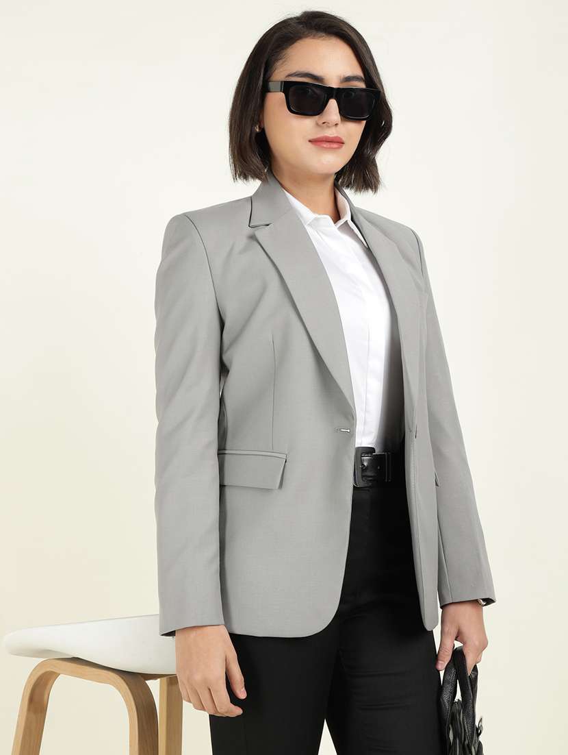 women solid long sleeve single breasted blazer