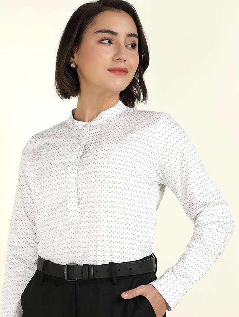 women mandarin collar long sleeve top
