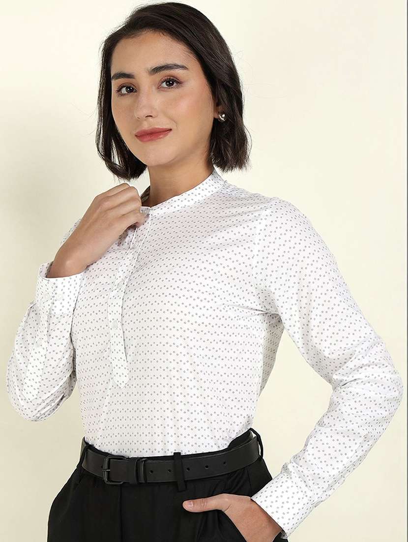 women mandarin collar long sleeve top - 22337704 -  Standard Image - 2