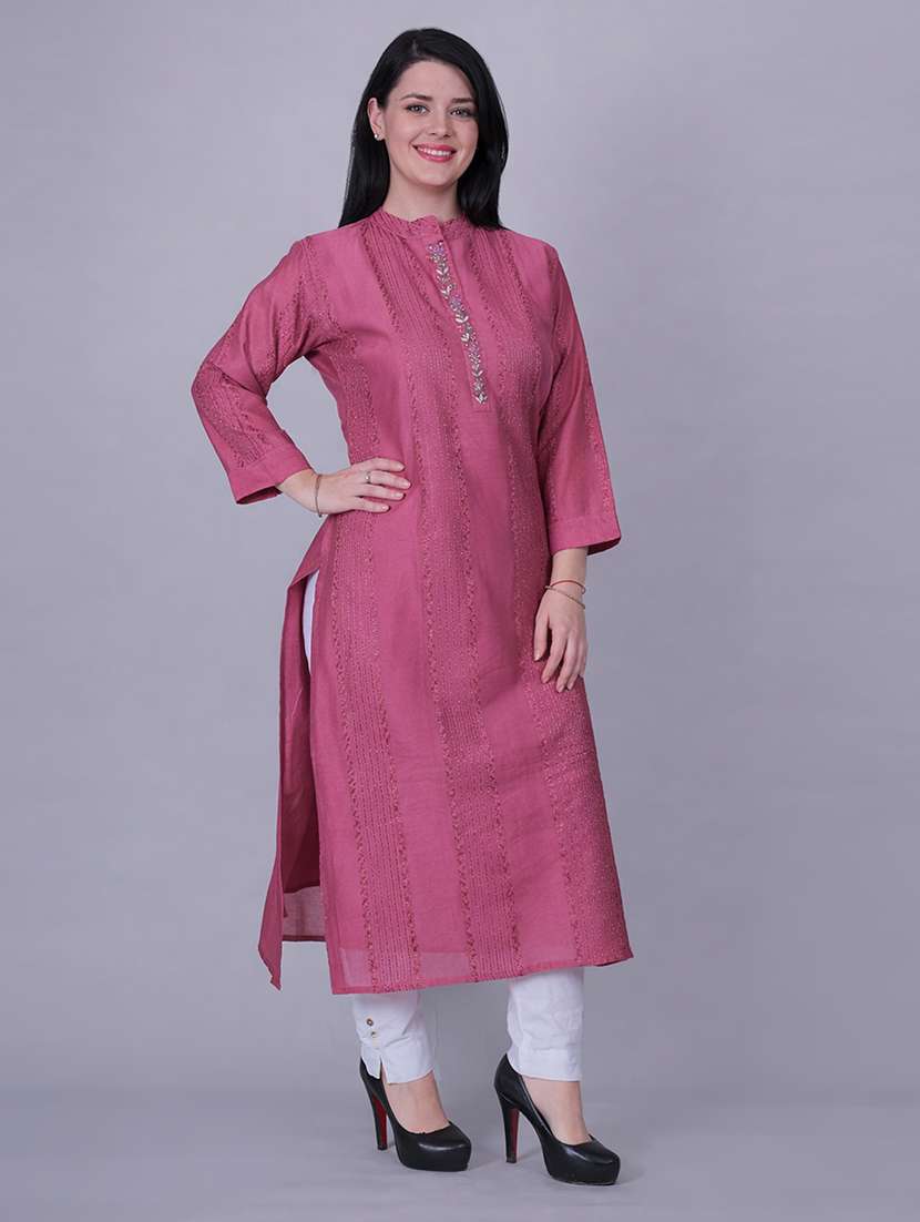 women self design three quarter sleeve straight kurta  - 22337774 -  Standard Image - 2