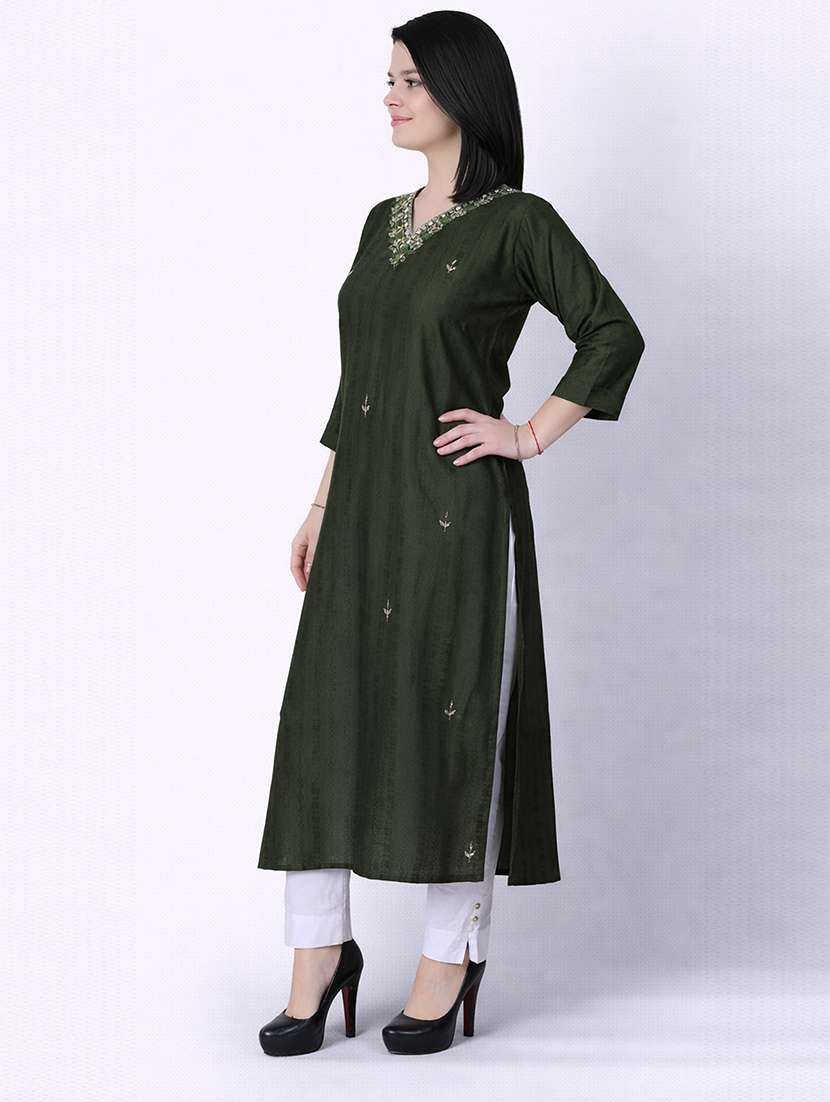 women self design three quarter sleeve straight kurta  - 22337776 -  Standard Image - 2