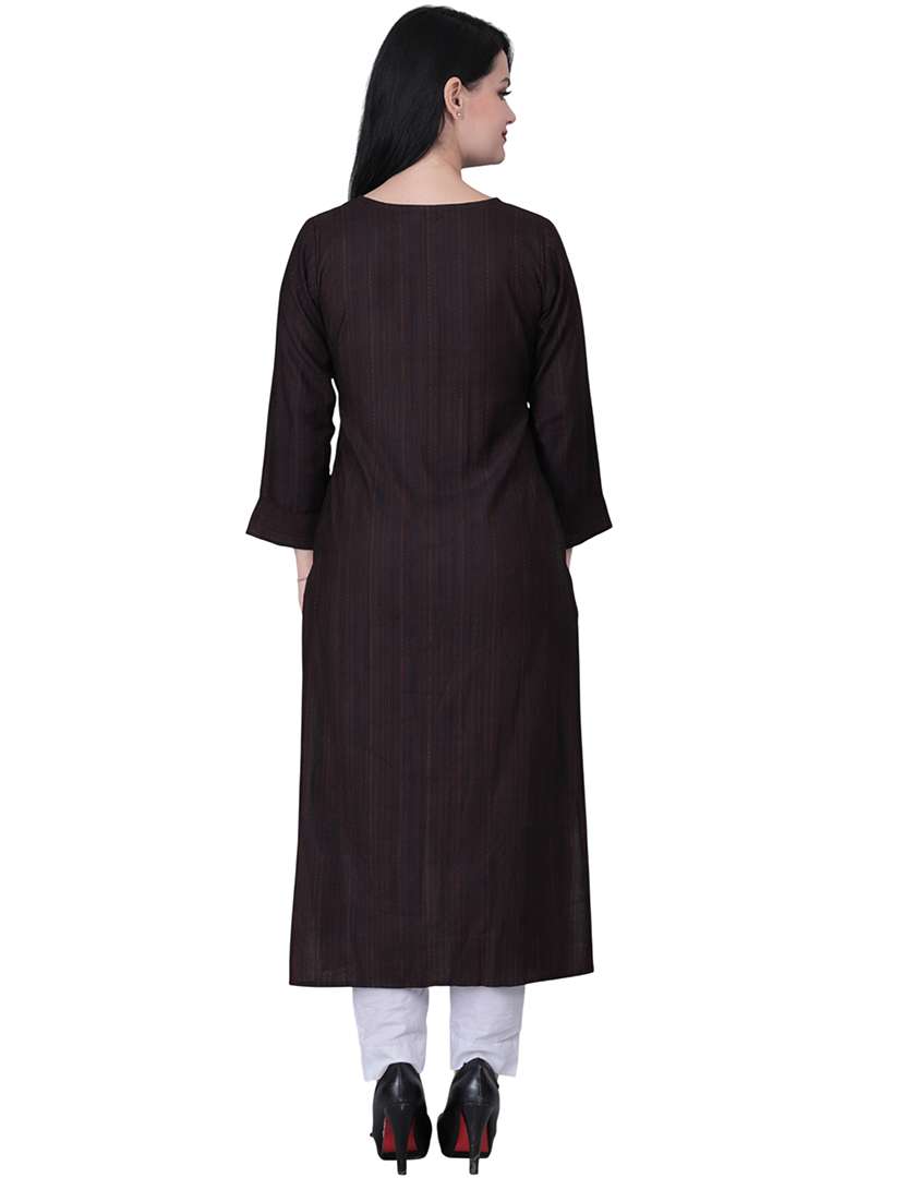 women self design three quarter sleeve straight kurta  - 22337777 -  Standard Image - 2