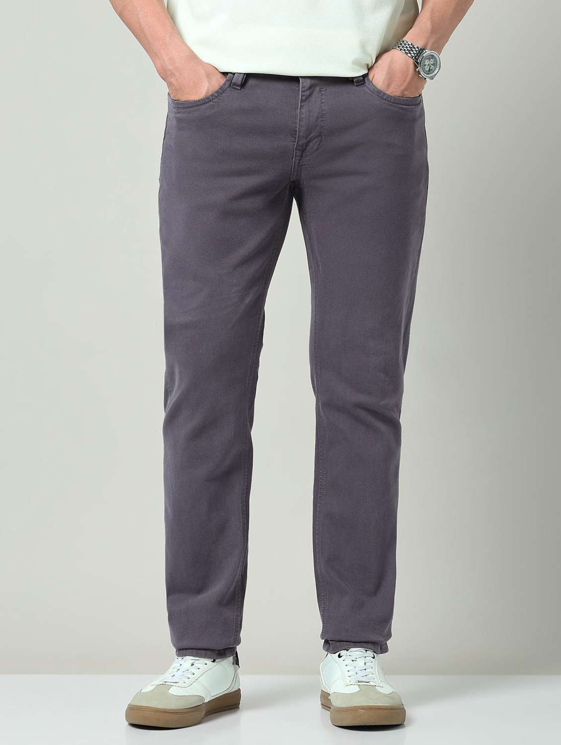 men plain mid rise full length jeans