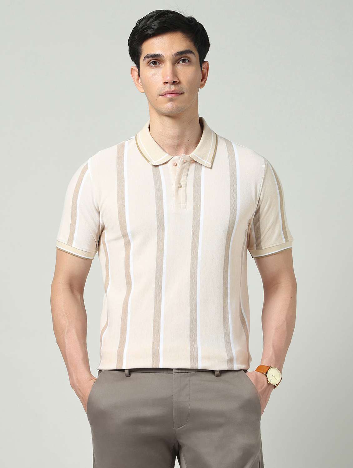 men striped short sleeve regular fit polo t-shirt