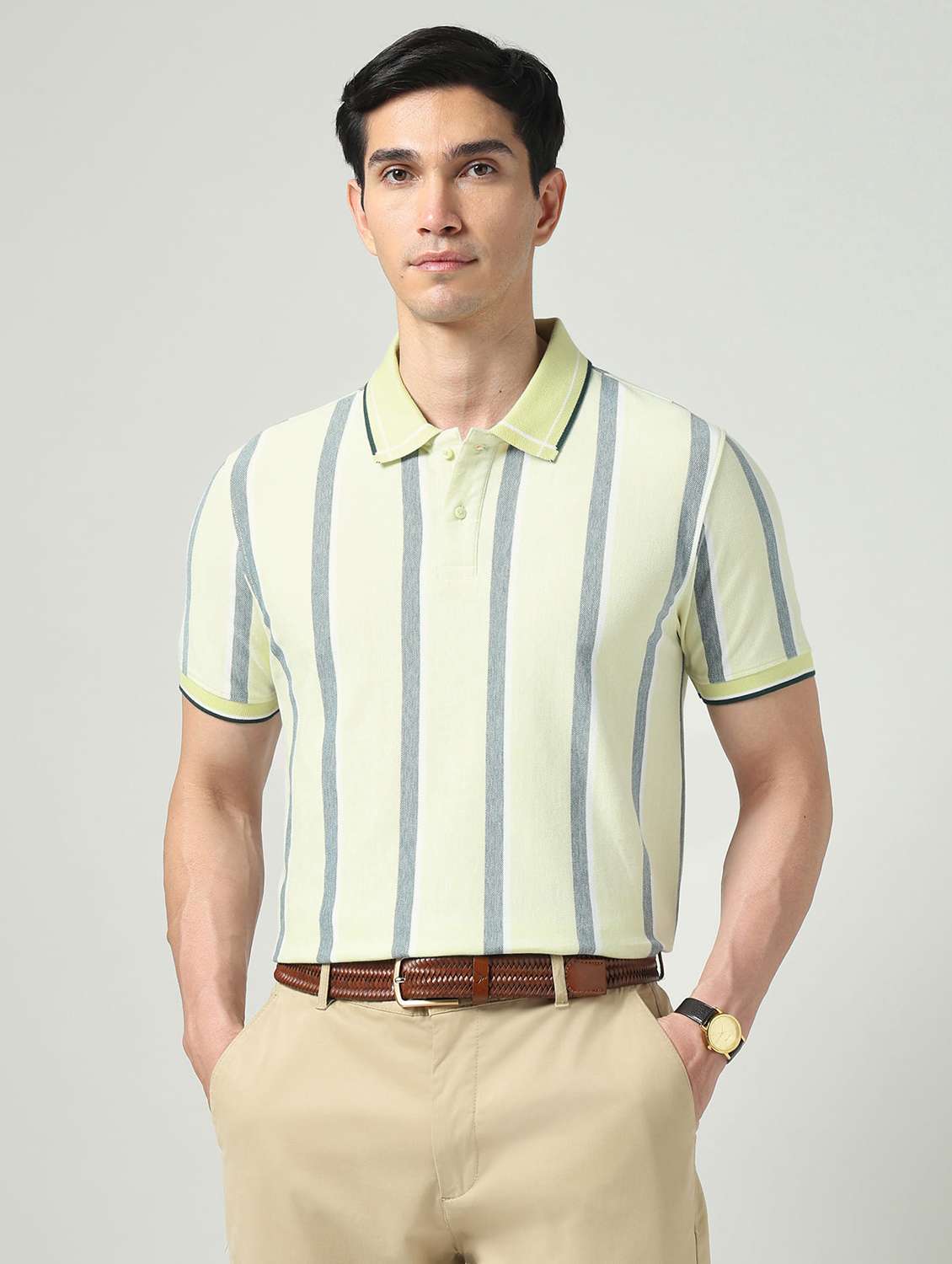 men striped short sleeve regular fit polo t-shirt