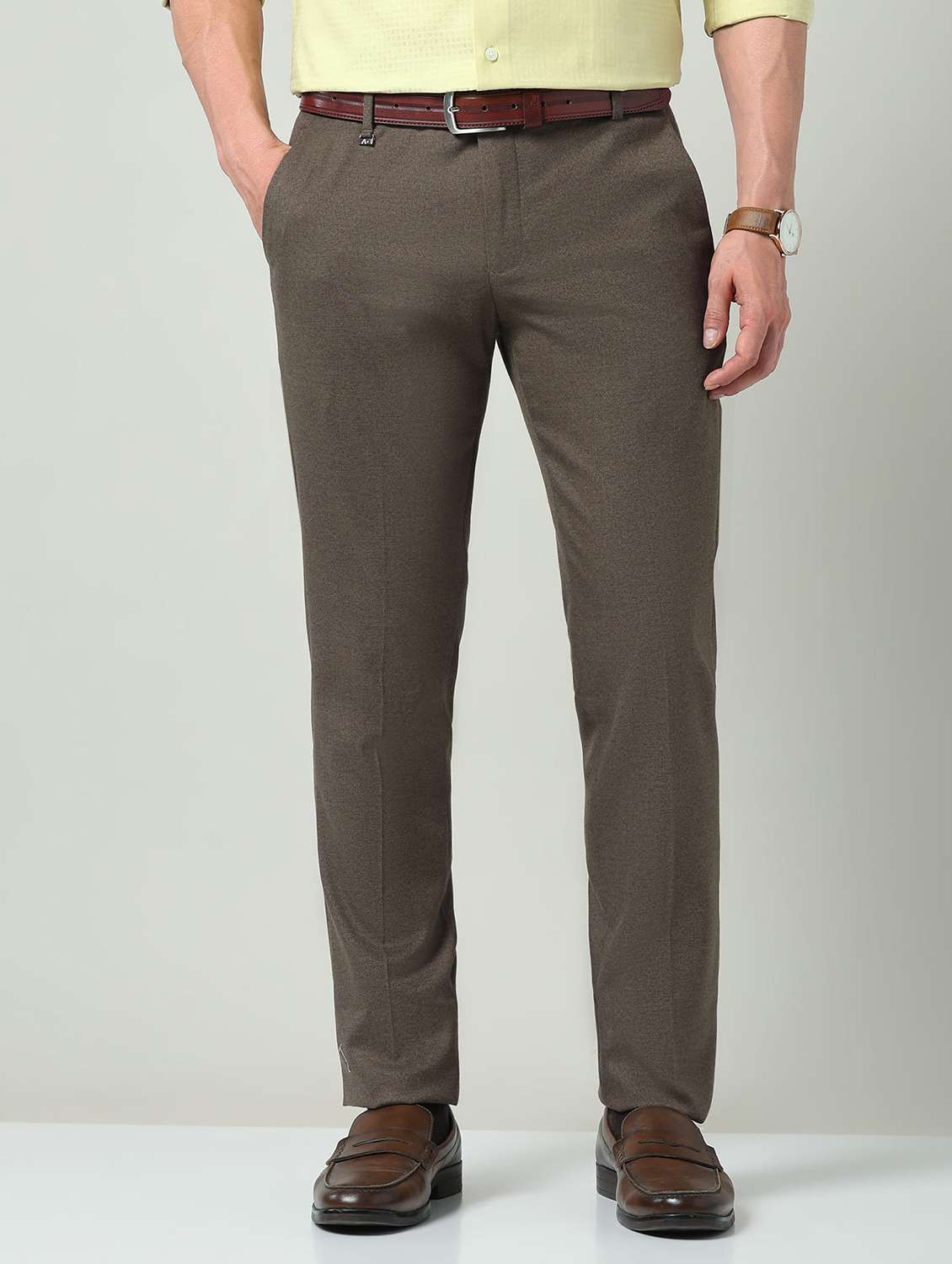 men solid mid rise flat front formal trouser