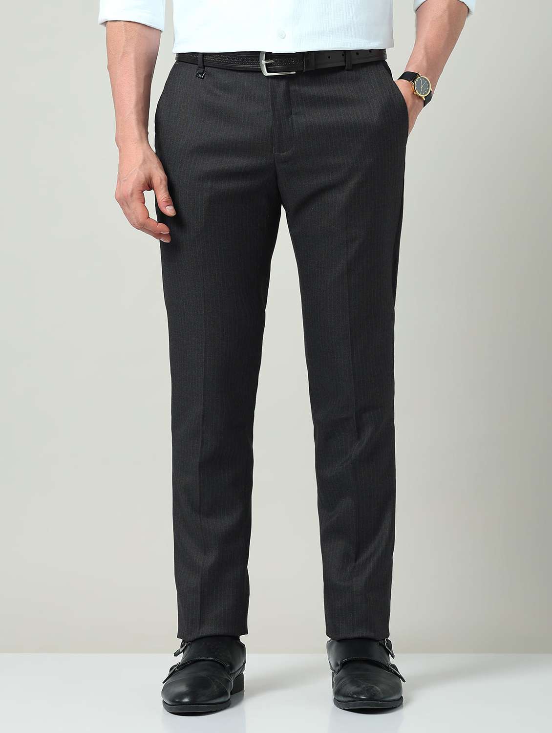 men striped mid rise flat front formal trouser