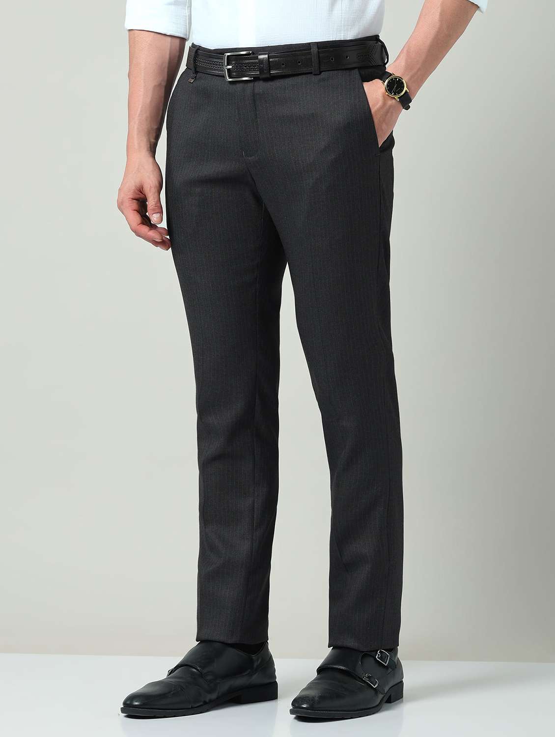 men striped mid rise flat front formal trouser - 22337975 -  Standard Image - 2