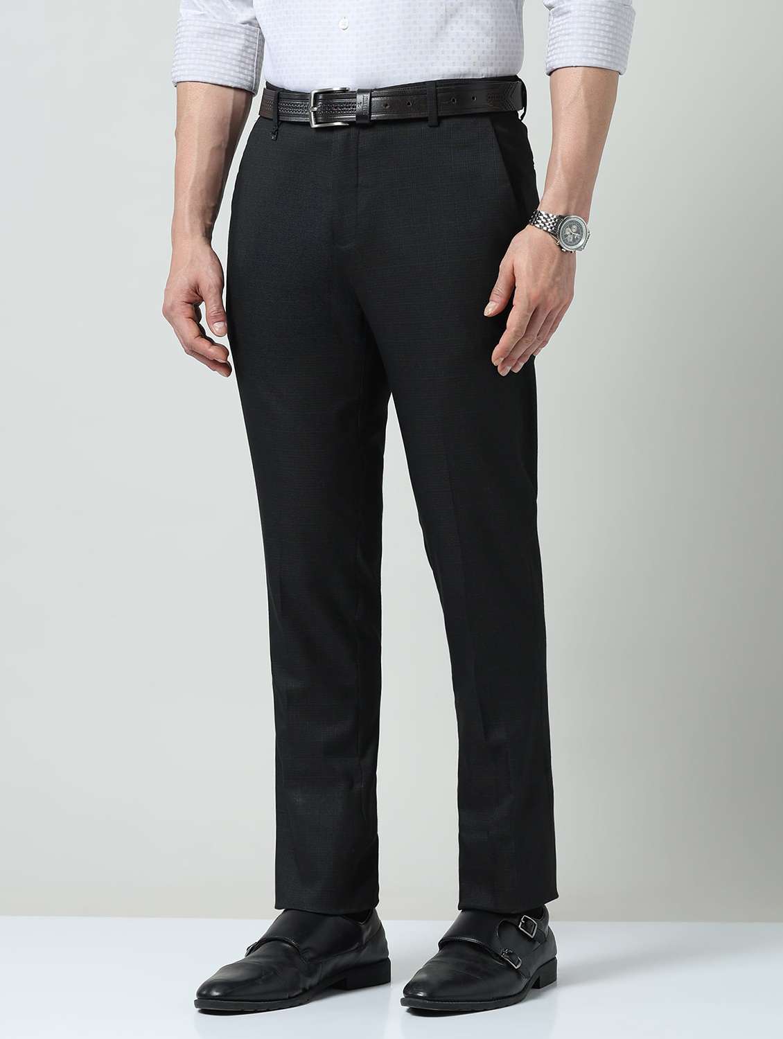 men solid mid rise flat front formal trouser - 22337976 -  Standard Image - 2