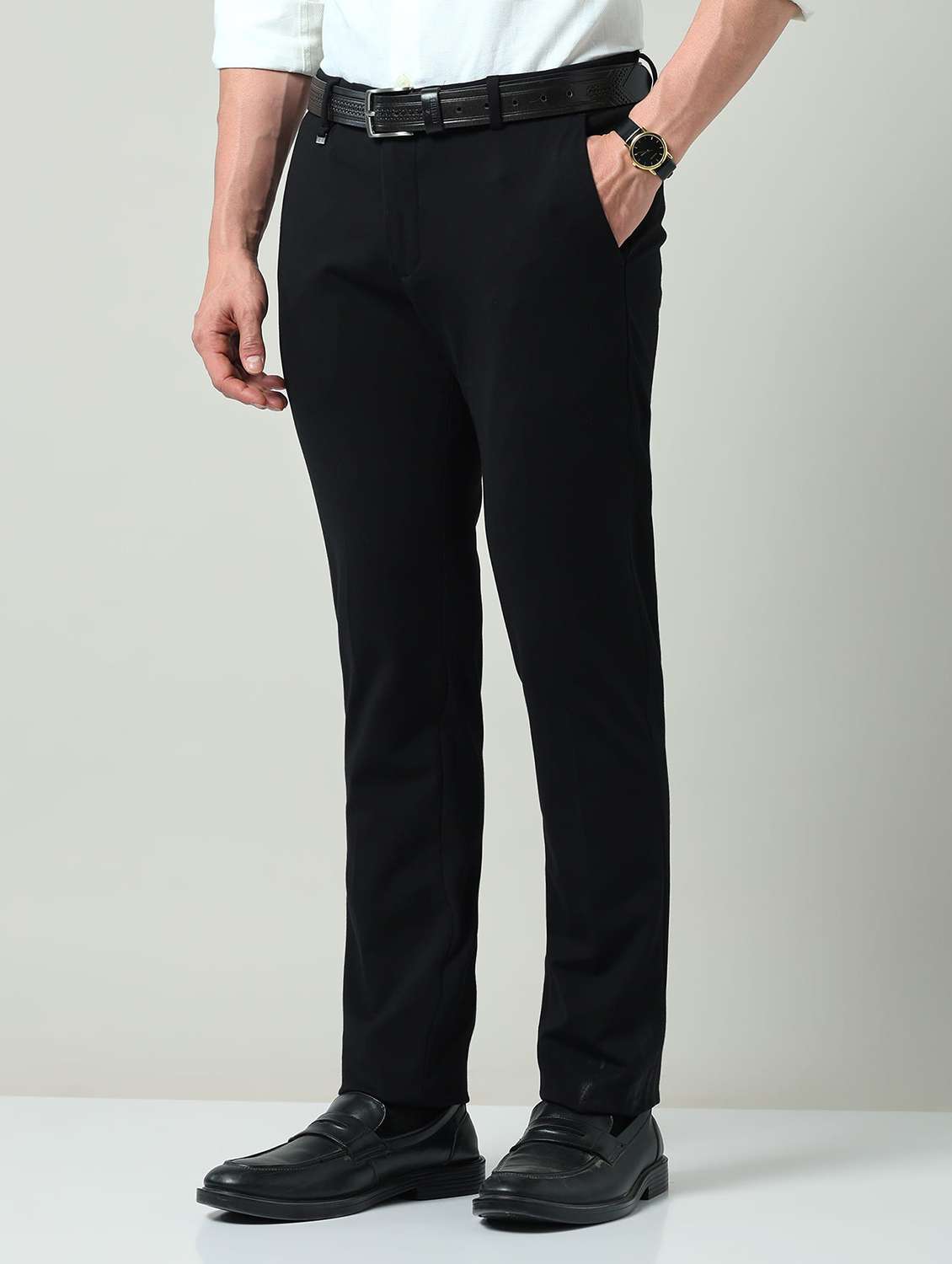 men solid mid rise flat front formal trouser - 22337978 -  Standard Image - 2