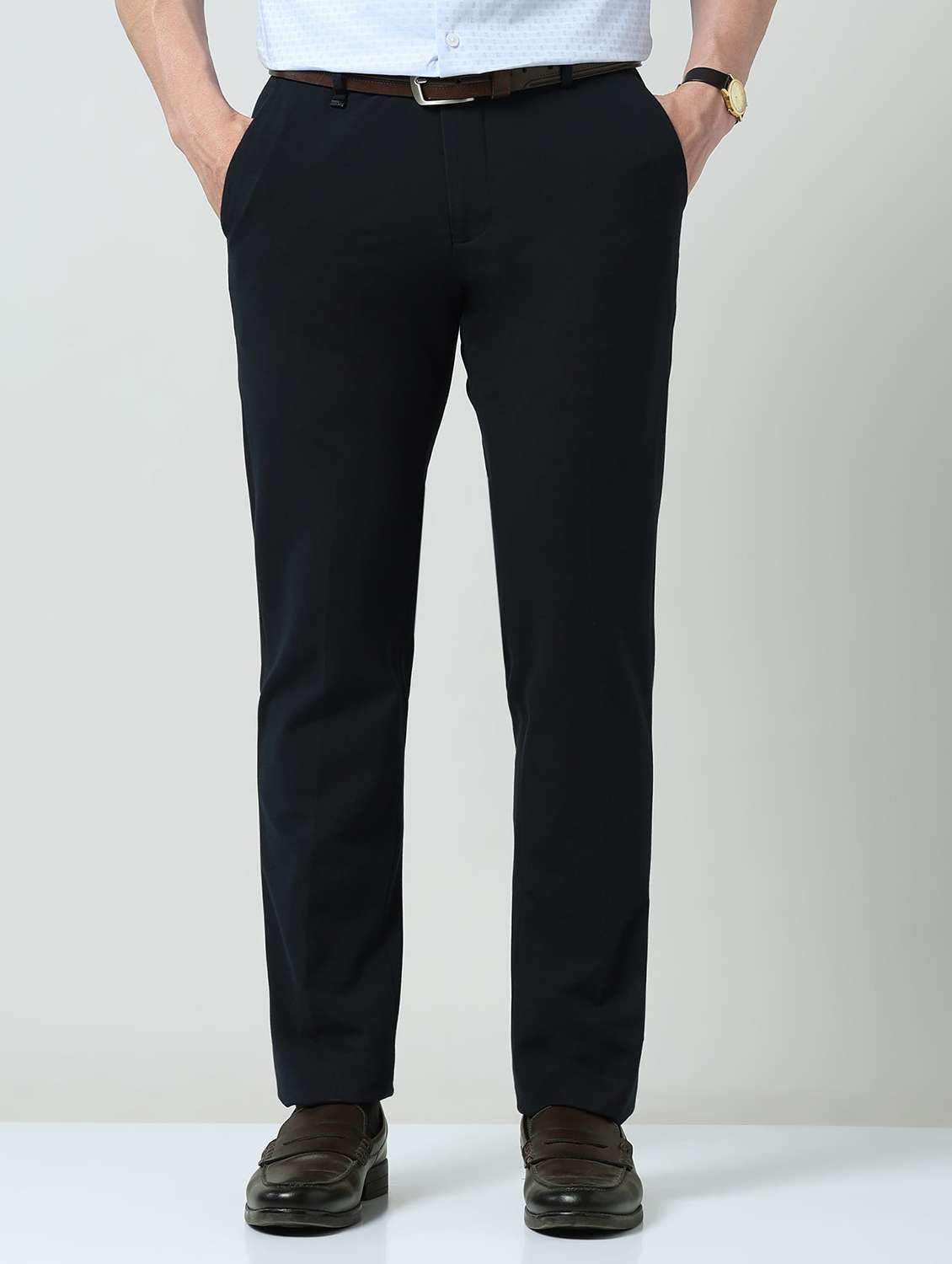 men solid mid rise flat front formal trouser