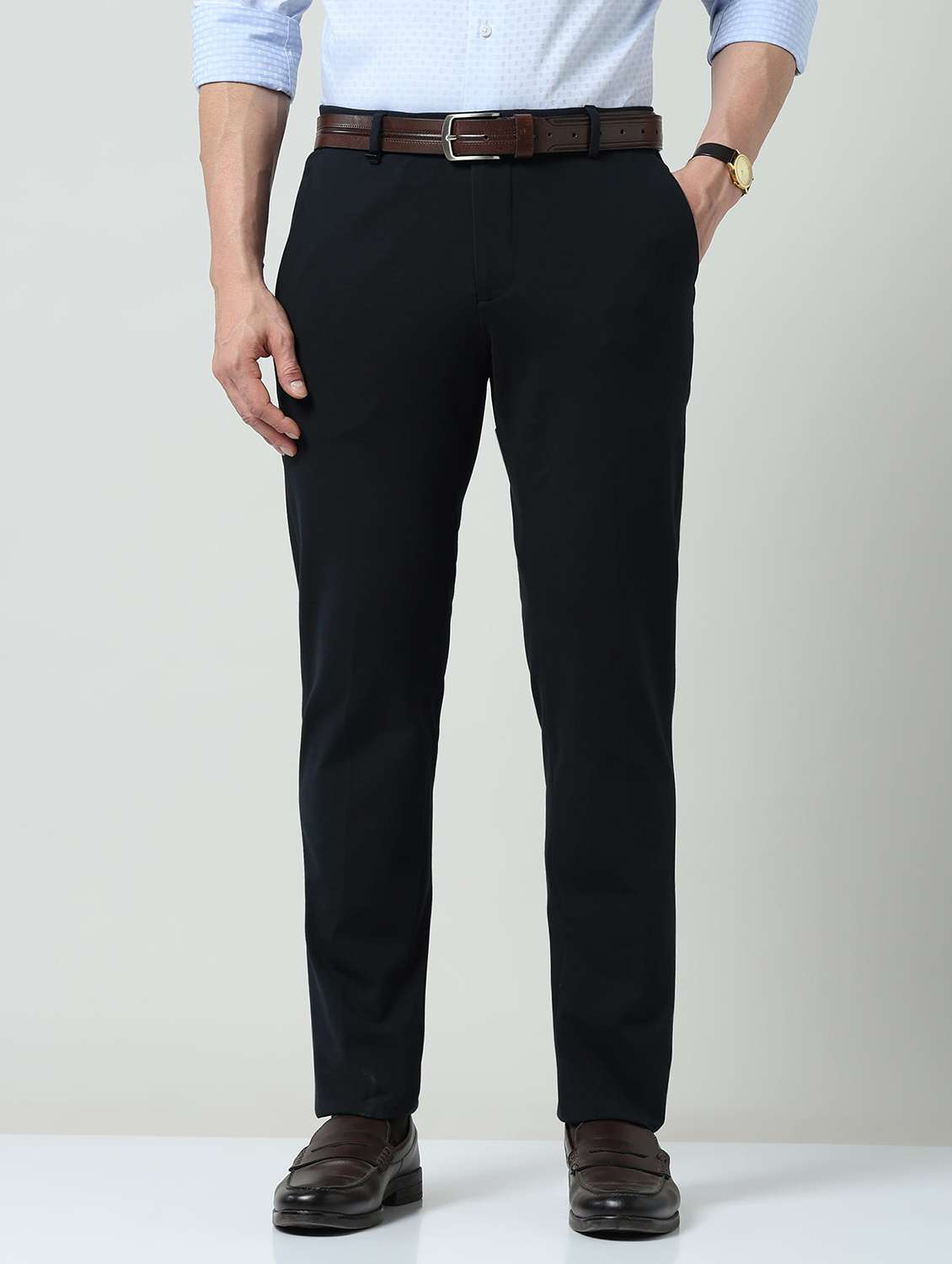 men solid mid rise flat front formal trouser - 22337979 -  Standard Image - 2