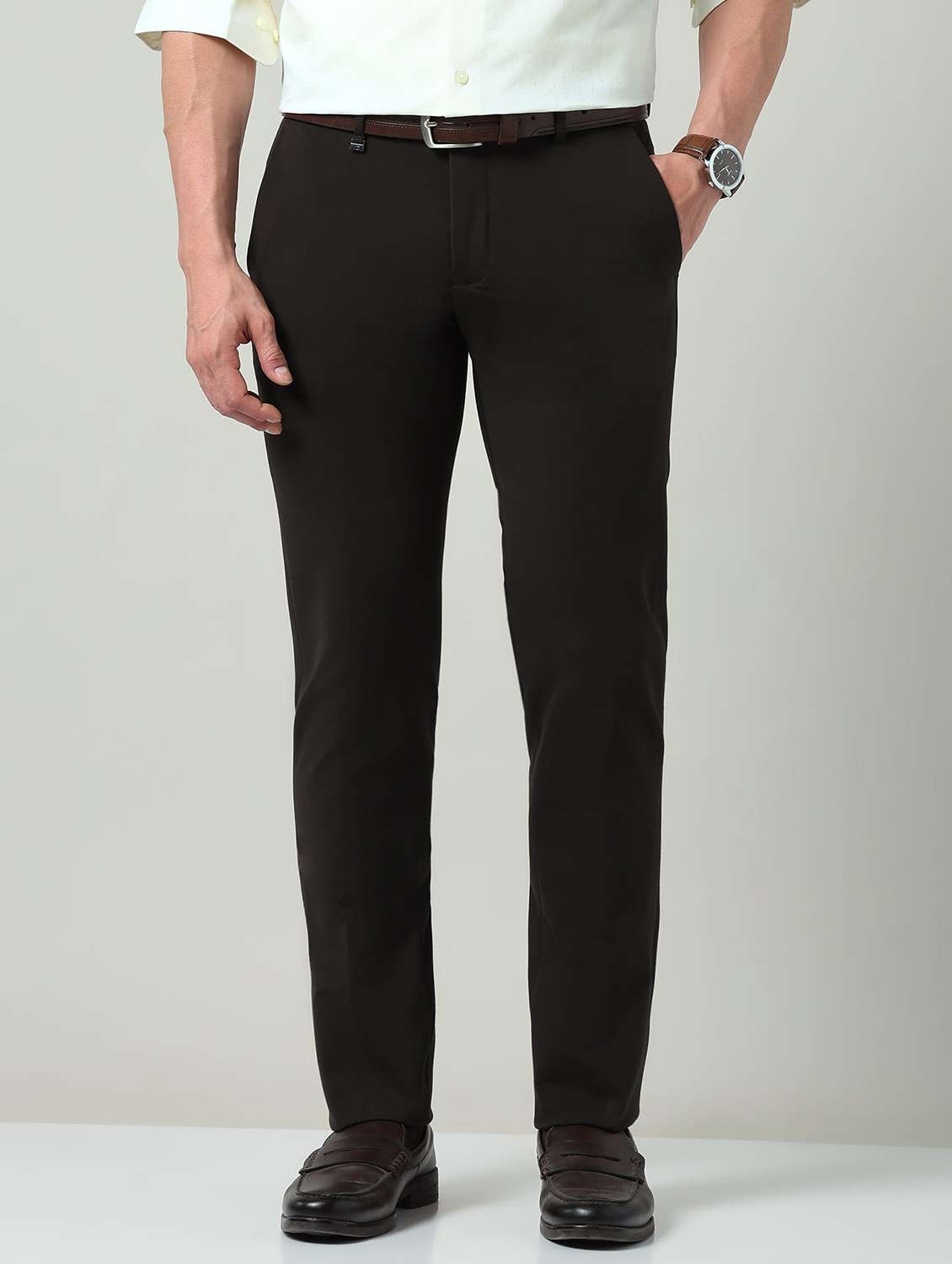 men solid mid rise flat front formal trouser