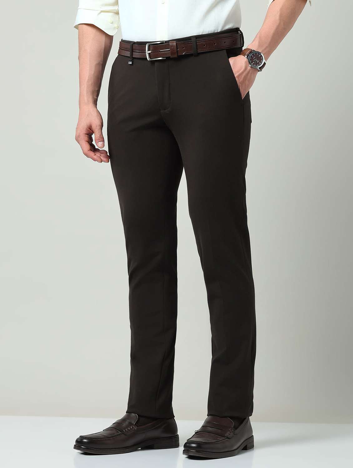 men solid mid rise flat front formal trouser - 22337980 -  Standard Image - 2