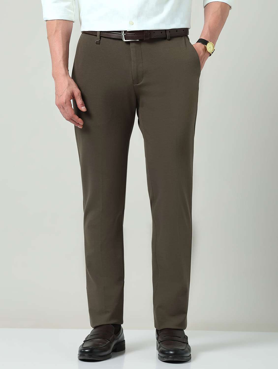 men solid mid rise flat front formal trouser