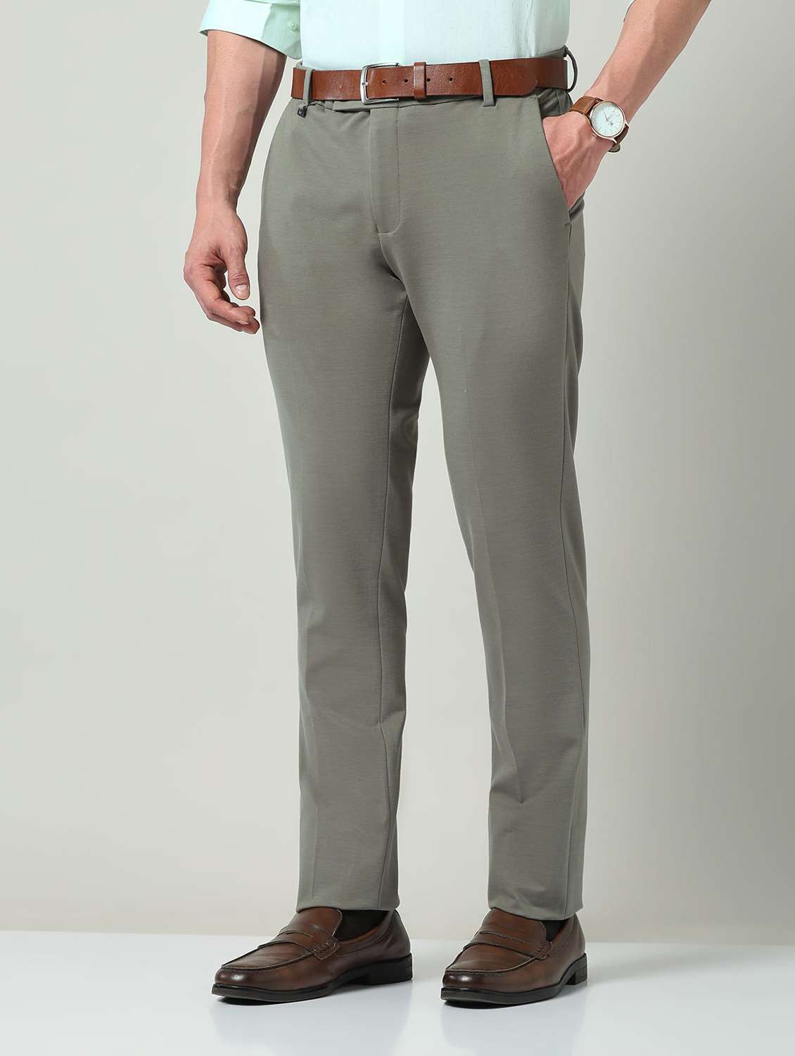 men solid mid rise flat front formal trouser - 22337982 -  Standard Image - 2