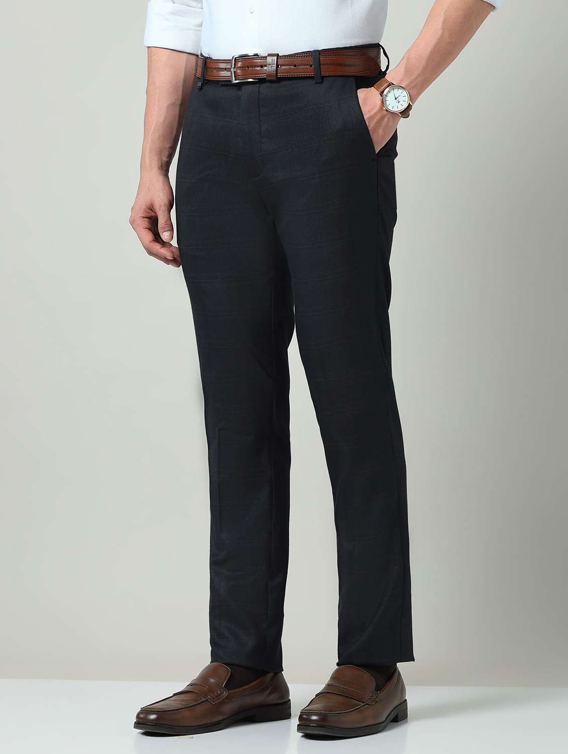 men solid mid rise flat front formal trouser - 22337984 -  Standard Image - 2