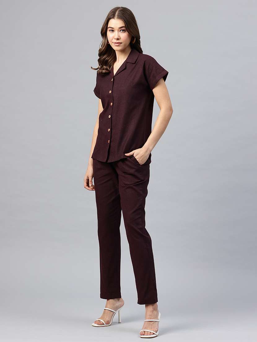 women solid shirt and trouser co-ord set - 22338076 -  Standard Image - 2