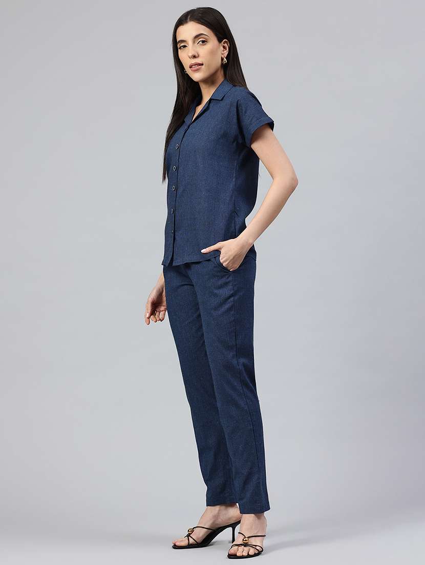 women solid shirt and trouser co-ord set - 22338077 -  Standard Image - 2
