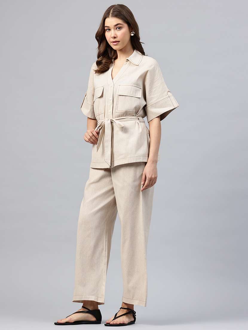 women solid shirt and trouser co-ord set - 22338080 -  Standard Image - 2