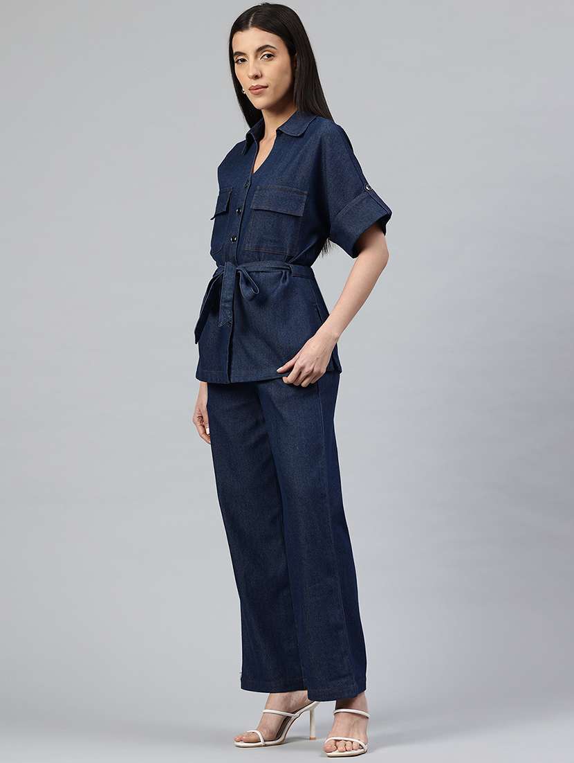 women solid shirt and trouser co-ord set - 22338085 -  Standard Image - 2