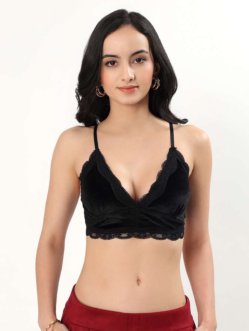 women solid lightly padded lace bralette 