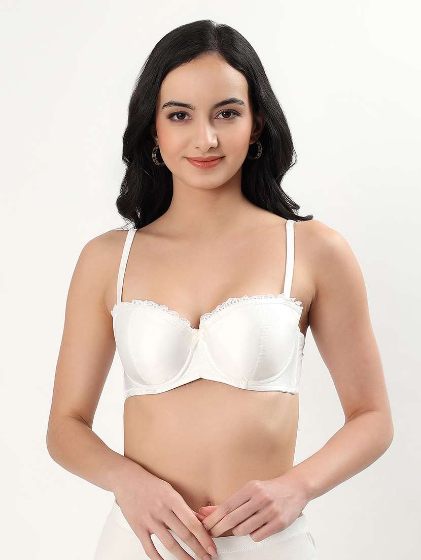 women solid padded balconette bra