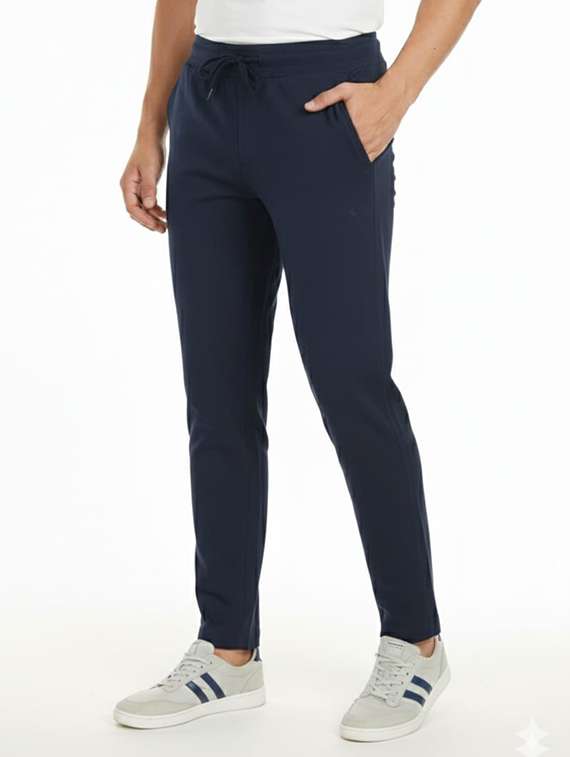men solid mid rise full length track pant