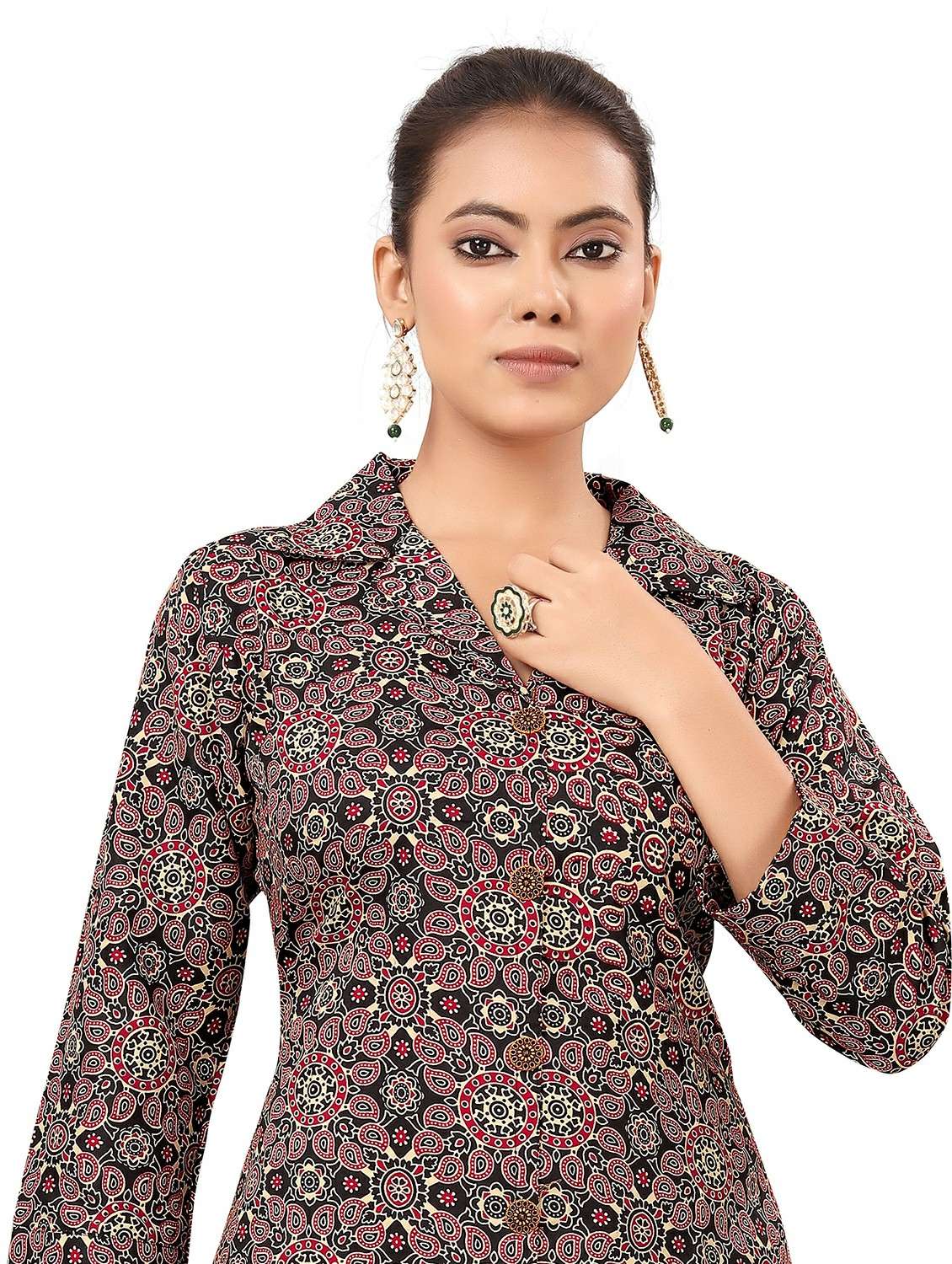 women printed three quarter sleeve co-ord set - 22338227 -  Standard Image - 2