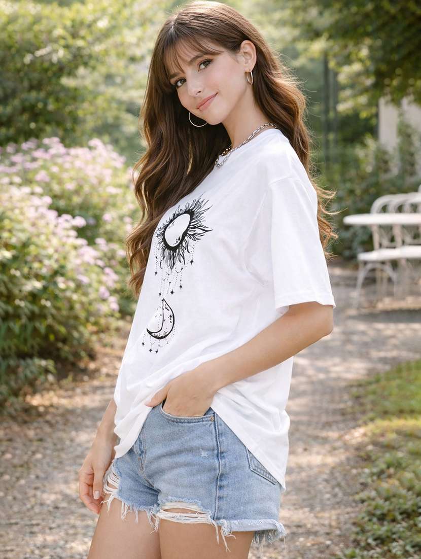 women printed short sleeve oversized t-shirt - 22338405 -  Standard Image - 2