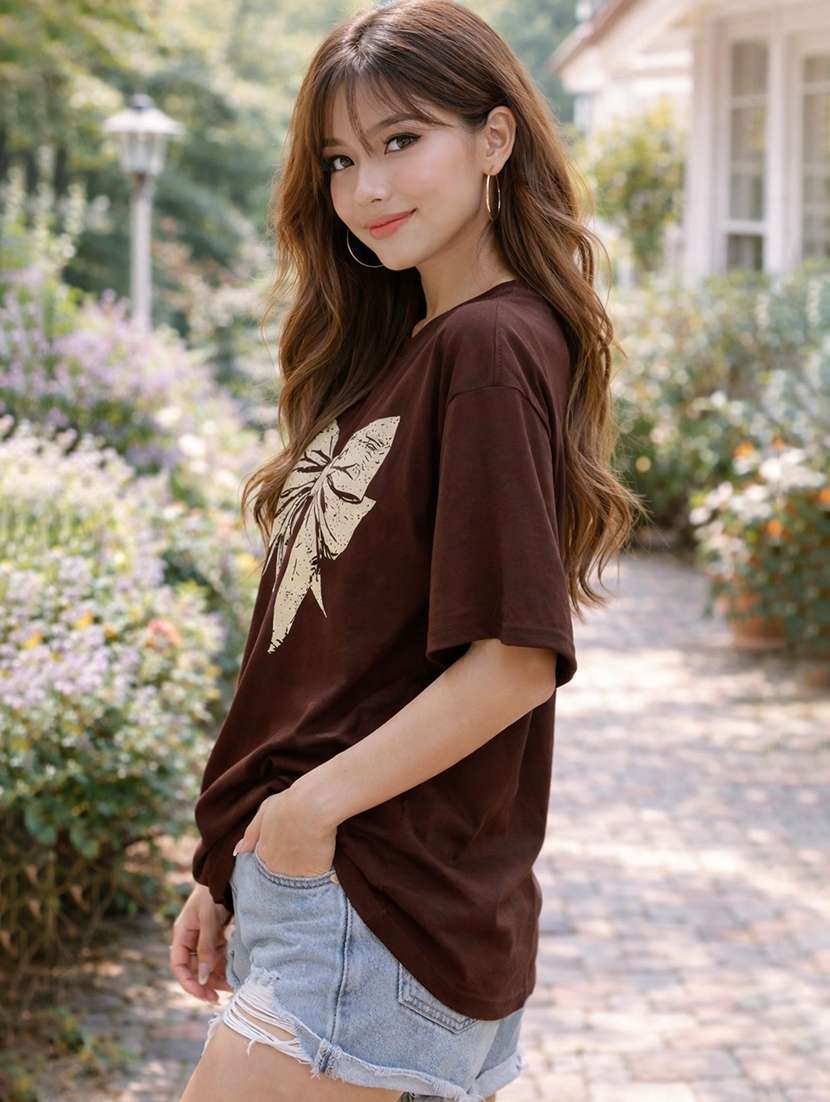 women printed short sleeve oversized t-shirt - 22338410 -  Standard Image - 2