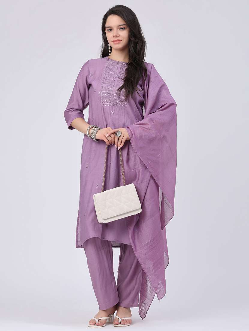 women embroidered three quarter sleeves kurta pant set with dupatta - 22338442 -  Standard Image - 2