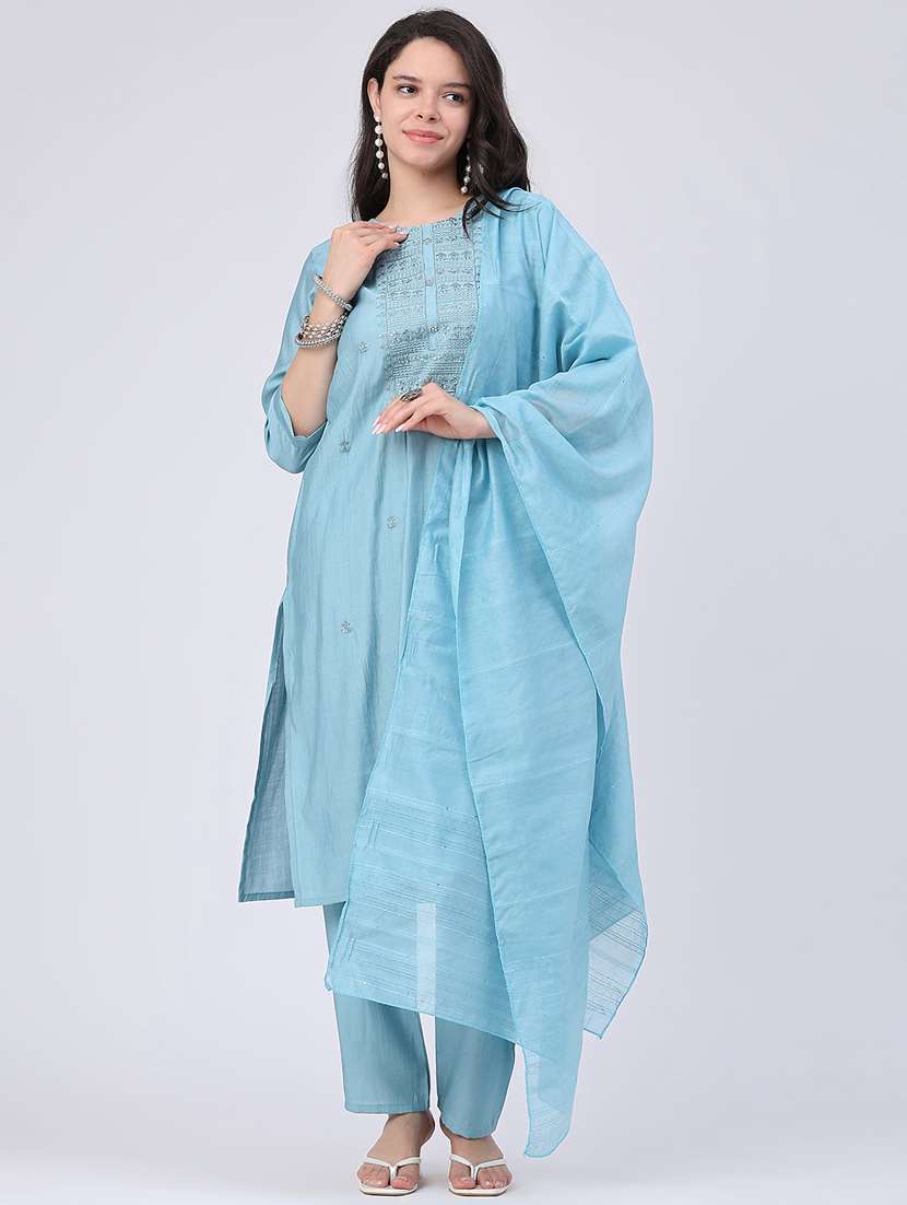 women embroidered three quarter sleeves kurta pant set with dupatta - 22338444 -  Standard Image - 2