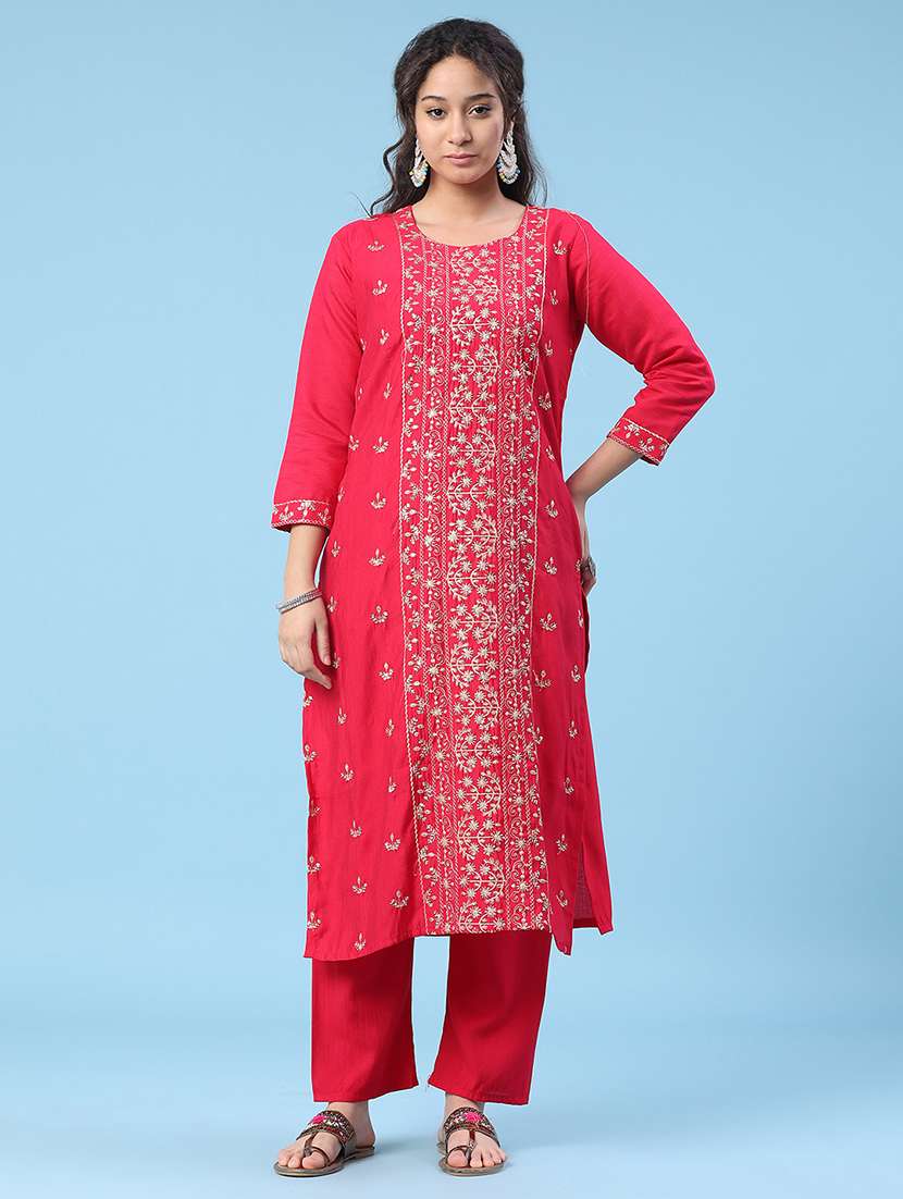 women embroidered three quarter sleeve kurta pant with dupatta set - 22338447 -  Standard Image - 2