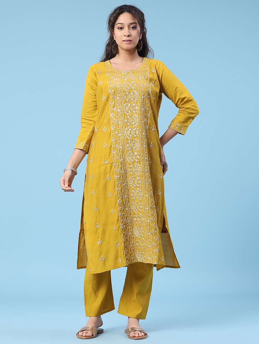 women embroidered three quarter sleeve kurta pant with dupatta set - 22338448 -  Standard Image - 2