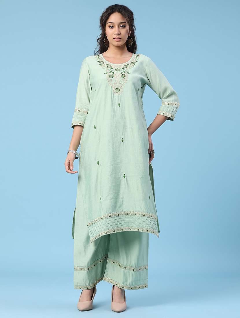 women embroidered three quarter sleeve kurta pant with dupatta set - 22338449 -  Standard Image - 2