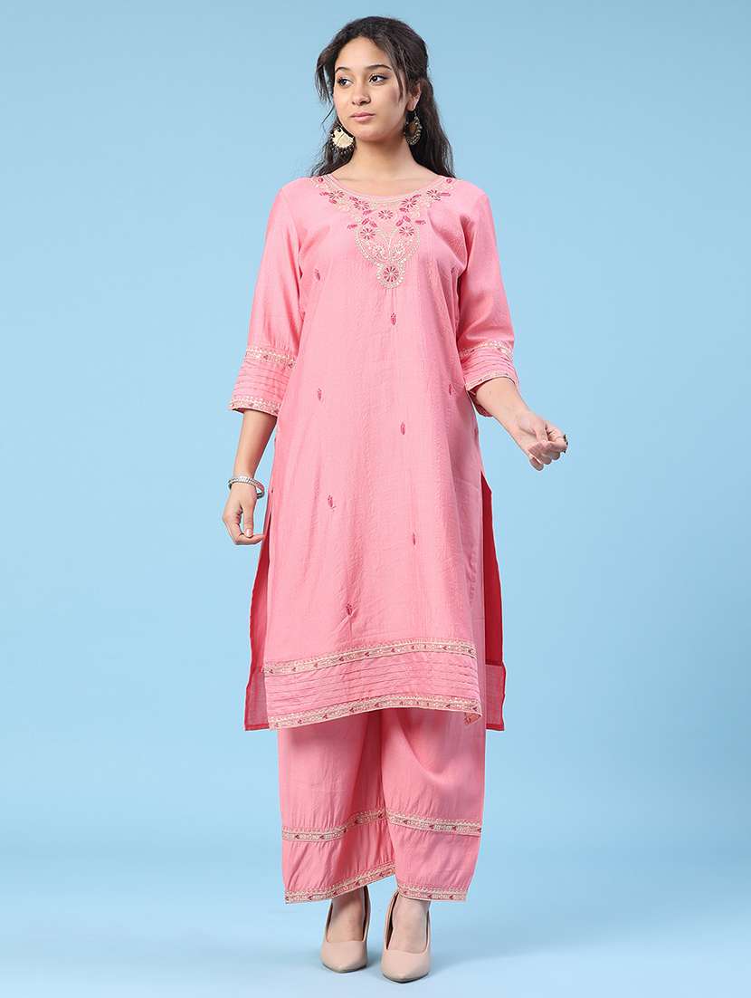 women embroidered three quarter sleeve kurta pant with dupatta set - 22338450 -  Standard Image - 2