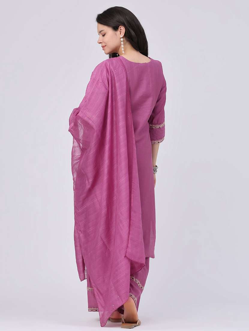women embroidered three quarter sleeves kurta palazzo set with dupatta - 22338452 -  Standard Image - 2