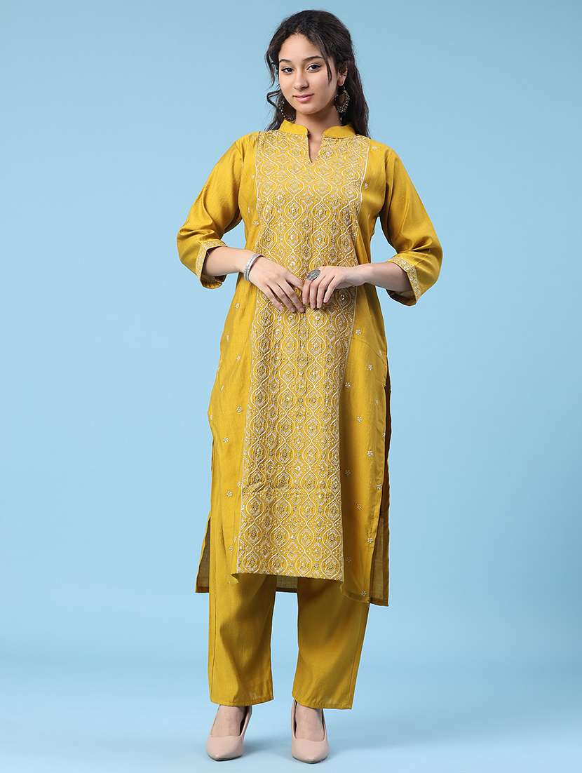 women embroidered three quarter sleeve kurta pant with dupatta set - 22338454 -  Standard Image - 2