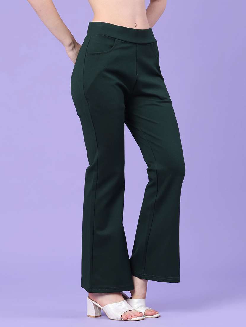 women solid mid rise bootcut trouser - 22338715 -  Standard Image - 2