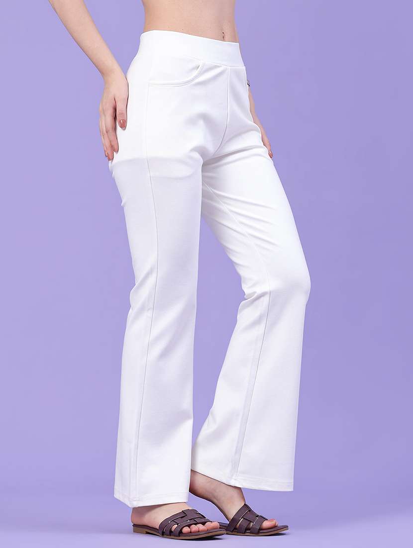 women solid mid rise bootcut trouser - 22338716 -  Standard Image - 2