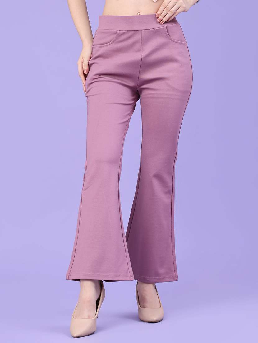 women solid mid rise bootcut trouser