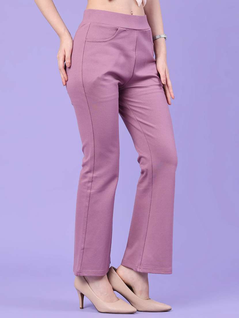 women solid mid rise bootcut trouser - 22338717 -  Standard Image - 2
